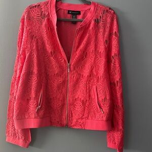 INC International Concepts Coral zip up jacket size XL lace sleeves cottagecore
